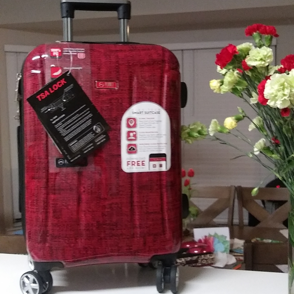 Planet Traveler USA Smart Tech Case Hardside Spinner Carry-on, Red, One Size - Picture 1 of 16
